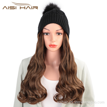 Aisi Hair Synthetic Nature Long Wavy Brown Body Wave Cap Hair Heat Resistant Fiber Hair Extension With Cap For Black White Women